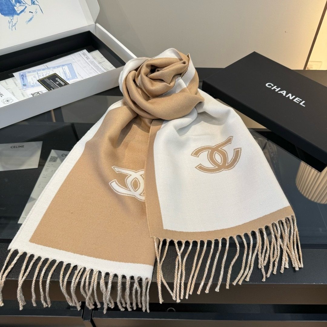 Chanel Fringed Color-Block Scarf